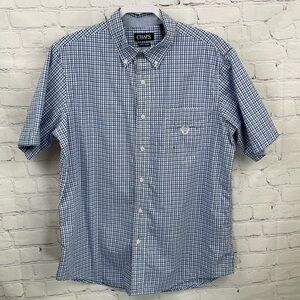 Chaps Easy Care Shirt Mens Size Large Blue Plaid Check Short Sleeve Button Front